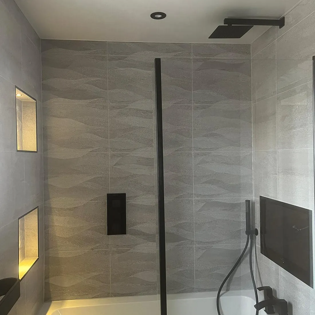 Bath with over head shower