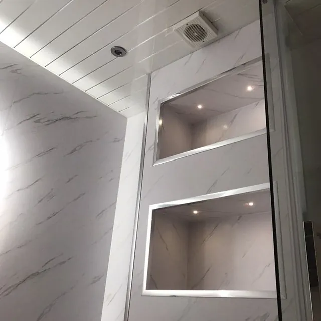 Shower room with shelves