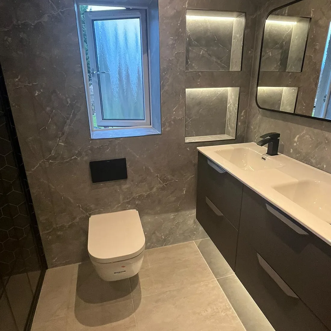 double sink unit and toilet